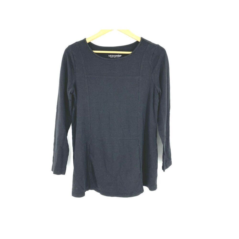 Soft Surroundings Tunic Top Size Small Womens Black La Ti Da Kangaroo Pocket